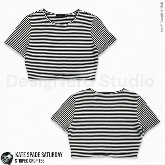 VINTAGE KATE SPADE SATURDAY CROPPED CREWNECK T SHIRT IN BLACK AND WHITE STRIPE - Picture 9 of 11